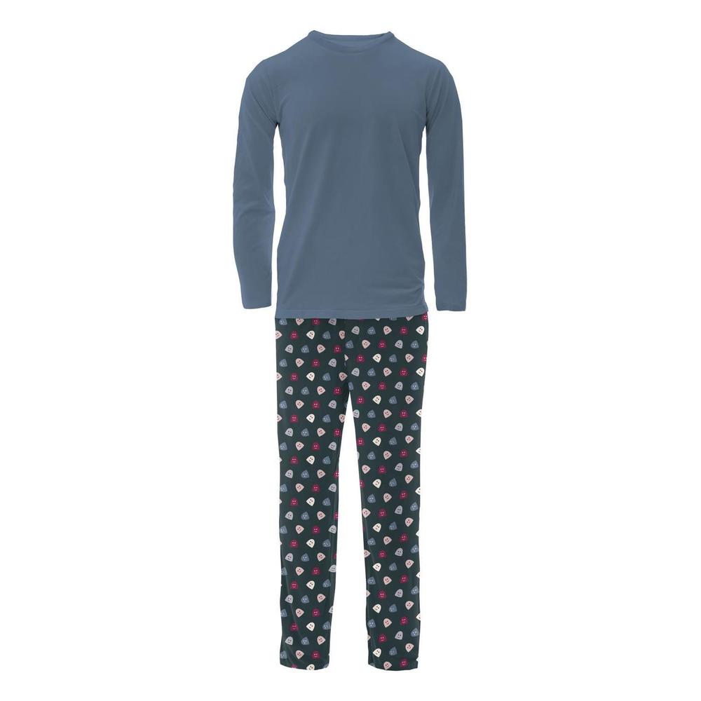 NEW KICKEE men's long sleeve pajama set in pine happy gumdrops
